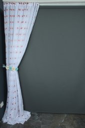 TERGAL BAKIR KARELİ BEYAZ RENK TEK KANAT Hazır Dikilmiş Pileli Fon Perde 300*260 Cm thumbnail 5