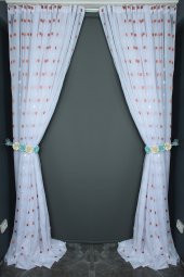 TERGAL BAKIR KARELİ BEYAZ RENK TEK KANAT Hazır Dikilmiş Pileli Fon Perde 300*260 Cm thumbnail 7