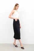Kadın Önden Düğmeli Yüksek Bel Uzun Denim Etek - 8