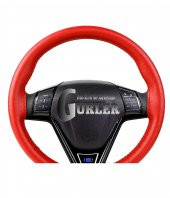 Kırmızı Renk Dikmeli Direksiyon Kılıfı Kırmızı Deri Siyah İpli Esnek Kokusuz Standart ( 38×10CM ) thumbnail 1