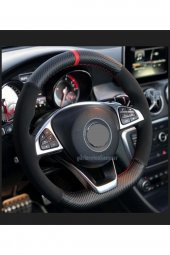 Vw Polo (2014-2018) Uyumlu Dikmeli Direksiyon Kılıfı Carbon-alkantara Kırmızi Yüzüklü thumbnail 1