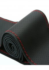 Toyota Corolla 1993-1998  Uyumlu Deri Dikmeli Direksiyon Kılıfı Kırmızı İpli thumbnail 2