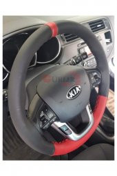 Universal Dikme Deri Direksiyon Kılıfı Iki Renkli Bordo-siyah Esnek Kokusuz Standart (4parçalı) thumbnail 2