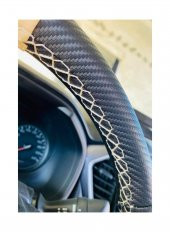 Universal Carbon dikmeli direksiyon kılıfı sarmalı dikişli noktalı-karbon bej ipli thumbnail 4