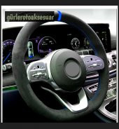 Opel Astra H Uyumlu Dikmeli Direksiyon Kılıfı Alkantra Mavi Yüzüklü thumbnail 1