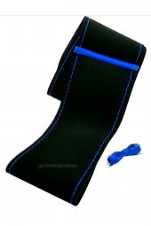 Volkwogen B7 Uyumlu Dikmeli Direksiyon Kılıfı Alkantra Mavi Yüzüklü thumbnail 2