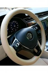 Volkswagen Polo 2017 Ve Sonrası Dikmeli Deri Direksiyon Kokusuz Bej Renk ( 38×10.5cm ) Uyumlu thumbnail 1