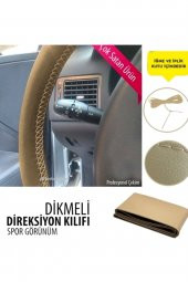 Volkswagen Polo 2017 Ve Sonrası Dikmeli Deri Direksiyon Kokusuz Bej Renk ( 38×10.5cm ) Uyumlu thumbnail 2