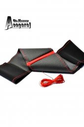 Vw Passat B8 Uyumlu (2015-2021) Dikmeli Direksiyon Kılıfı Carbon Alkantra Kırmızı Yüzüklü - 1