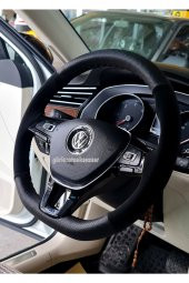 Alcantara Oto Direksiyon Kılıfı Dikmeli Noktalı Nubuk Siyah ( 38-10.5cm ) thumbnail 4