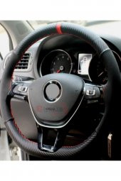 Vw Passat B8-b8,5 Uyumlu Alkantara Dikmeli Direksiyon Kılıfı Alcantara Karbon Kırmızı Yüzüklü - 1