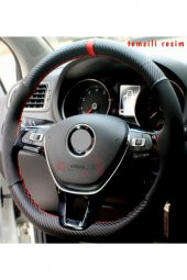 Vw Golf 7 Uyumlu Dikmeli Direksiyon Kılıfı Carbon Desenli Alkantra Serisi Kırmızı Yüzüklü - 1