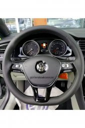 Volkswagen Caddy Uyumlu (2010-2018) Uyumlu Dikmeli Direksiyon Kılıfı Siyah Düz Deri - 1