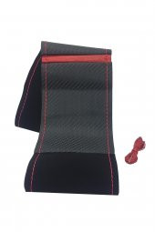 Vw Passat Uyumlu(2015-2021) Dikmeli Direksiyon Kılıfı Carbon Alkantra Kırmızı Yüzüklü thumbnail 2