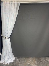 TERGAL TURKUAZ KARELİ BEYAZ RENK TEK KANAT Hazır Dikilmiş Pileli Fon Perde 300*260 Cm thumbnail 4