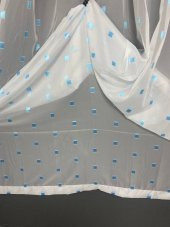 TERGAL TURKUAZ KARELİ BEYAZ RENK TEK KANAT Hazır Dikilmiş Pileli Fon Perde 300*260 Cm thumbnail 7