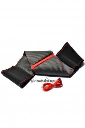 Mitsubishi Grup Uyumlu Dikmeli Direksiyon Kılıfı Alkantra Karbon Kırmızı Yüzüklü(38cm×10.5cm) thumbnail 4