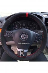 Vw Transporter T6-t7 Uyumlu Dikmeli Direksiyon Kılıfı Alkantra Karbon Kırmızı Yüzüklü - 1