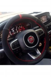 Fiat Doblo 2010> Direksiyon Kılıfı Dikmeli Alkantara-karbon Kırmızı Yüzüklü - 1