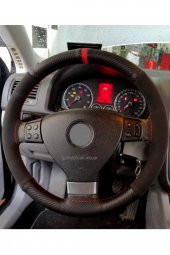 Vw Jetta Alkantra Karbon Direksiyon Kılıfı Dikmeli Kırmızı - 1