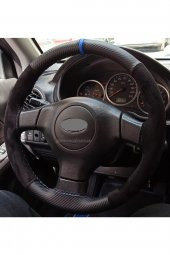 Subaru Impreza Dikmeli Direksiyon Kılıfı Alkantra Karbon Mavi Yüzüklü thumbnail 2