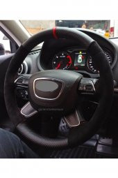 Audi A5 Dikmeli Direksiyon Kılıfı Alkantra Karbon Kırmızı Yüzüklü thumbnail 2