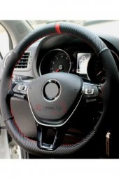 Alcantara Dikmeli Direksiyon Kılıfı Karbon Alkantra Kırmızı Yüzüklü Kırmızı Ipli Uyumlu - 1