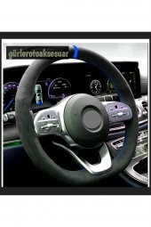 Opel Astra H Dikmeli Direksiyon Kılıfı Alkantra Mavi Yüzüklü - 1