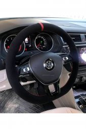 Vw Polo Uyumlu 2004+ Dikmeli Direksiyon Kılıfı Alkantra Kırmızı Yüzüklü - 1