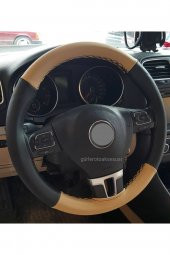 Vw Jetta 2013+ Direksiyon Kılıfı Dikmeli Iki Renkli Bej Siyah thumbnail 1