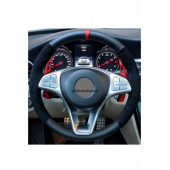 Universal Kırmızı Yüzüklü Alcantara-Karbon Oto Dikmeli Direksiyon Kılıfı - 1