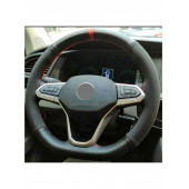 Universal Kırmızı Yüzüklü Alcantara-Karbon Oto Dikmeli Direksiyon Kılıfı - 2