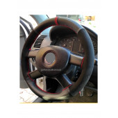 Universal Kırmızı Yüzüklü Alcantara-Karbon Oto Dikmeli Direksiyon Kılıfı - 3