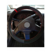 Universal Kırmızı Yüzüklü Alcantara-Karbon Oto Dikmeli Direksiyon Kılıfı - 4