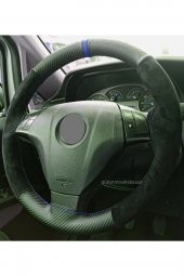 Iat Fiorino Uyumlu Alkantra-Karbon Mavi Yüzüklü Dikmeli Deri Direksiyon Kılıf thumbnail 2