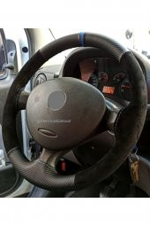 Fiat Doblo Deri Direksiyon Kılıfı Dikmeli Alkantra-karbon Mavi Yüzüklü Uyumlu thumbnail 1