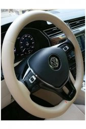 Universal Dikmeli Deri Direksiyon Uyumlu Kılıfı Soft Esnek Kokusuz Standart Bej Renk - 1