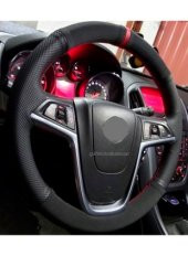Opel Astra J Uyumlu Kırmızı Yüzüklü Noktalı-Alkantra Dikmeli Direksiyon Kılıfı - 3