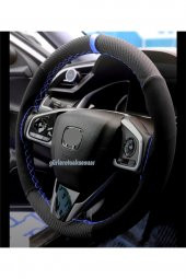 Honda Cıvıc Alkantra Karbon Dikmeli Deri Direksiyon Kılıfı Mavi Yüzüklü thumbnail 1