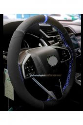 Honda Cıvıc Alkantra Karbon Dikmeli Deri Direksiyon Kılıfı Mavi Yüzüklü thumbnail 2