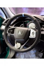 Honda Cıvıc Alkantra Karbon Dikmeli Deri Direksiyon Kılıfı Mavi Yüzüklü thumbnail 3