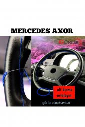 Universal Soft Kamyon Tır Dikmeli Deri Direksiyon Kılıfı Mavi Ipli 45×10.5cm - 1