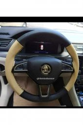Skoda Octavia Deri Dikmeli Direksiyon Kılıfı Bej Siyah 4parçalı - 1