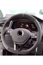 Vw Passat B7-B8 Deri Dikmeli Direksiyon Kılıfı Alkantra-karbon Kırmızı Yüzüklü - 1