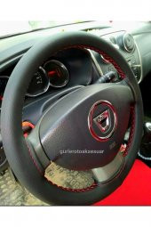 Dacia Logan Deri Dikmeli Direksiyon Kılıfı Soft Kırmızı Ipli 10.5cm A+ Plus thumbnail 2