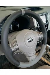 Subaru Deri Dikmeli Direksiyon Kılıfı Iki Renkli Yüzüklü Gri A+plus thumbnail 1