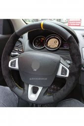 Renault Megane 3 Alkantra (nubuk)karbon Sarı Yüzüklü Deri Dikmeli Direksiyon Kılıfı - 1