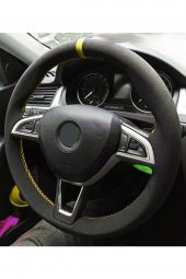 Universal Alkantra Deri Dikmeli Direksiyon Kılıfı Soft Sarı Yüzüklü - 1