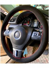 VW Passat Nubuk Alkantra Dikmeli Direksiyon Kılıfı Kırmızı İpli - 1