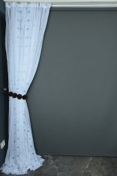 TERGAL YEŞİL KARELİ BEYAZ RENK TEK KANAT Hazır Dikilmiş Pileli Fon Perde 300*260 Cm thumbnail 5